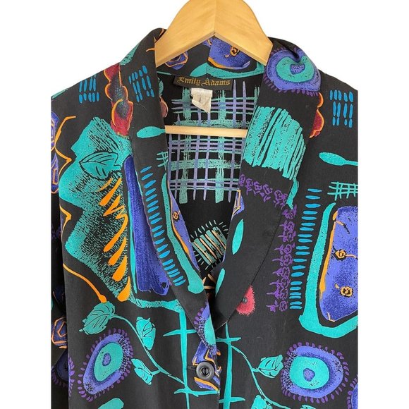 Vintage Emily Adams Blazer Medium Bomber Abstract Print Button Front Maximalism - Picture 5 of 16